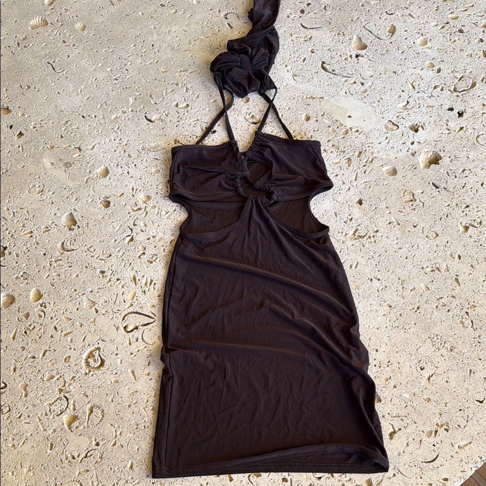 Chic Dark Brown Cut-Out Dress
